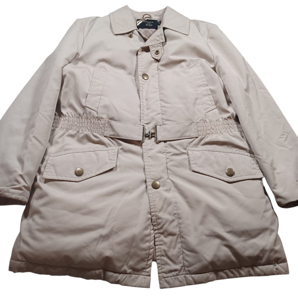 Sears Outerwear Vintage Goose Down Filledโ Belted Utility Quilted Jacket Beige L